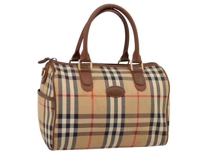Bolsa de Mão Burberrys Nova Check Canvas Beige Gold Auth 197677A Bege Dourado