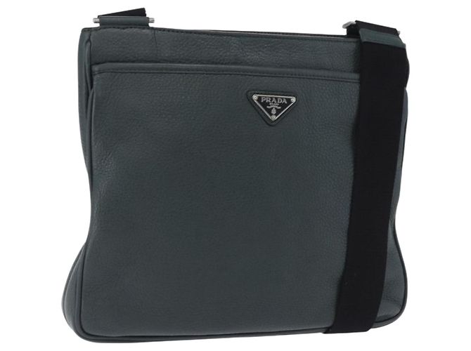 PRADA Shoulder Bag Leather Green Silver Auth ka5888V Silvery