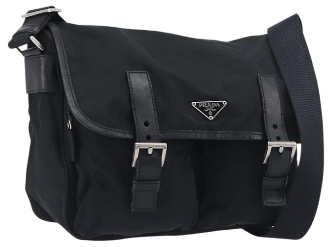 Bolso de hombro PRADA Nylon Black Silver BT0172 Auth am12240V Negro Plata