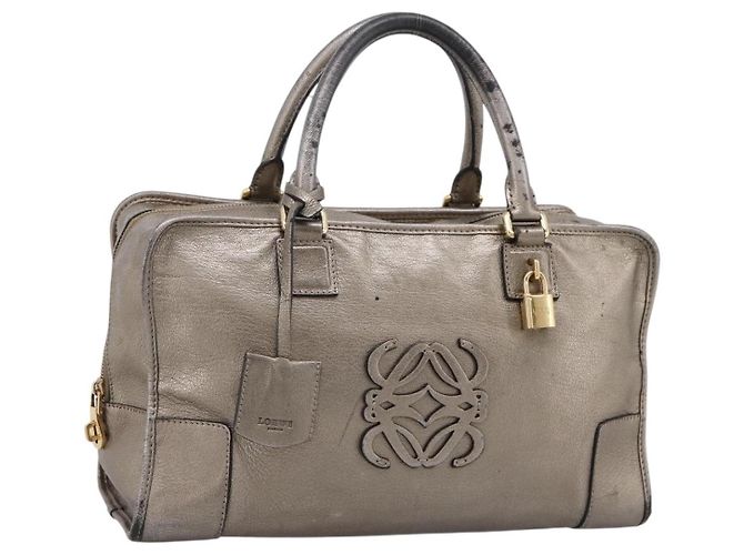 Sac à main LOEWE Amazona 36 en cuir Or Argent Auth 200941 Argenté Doré