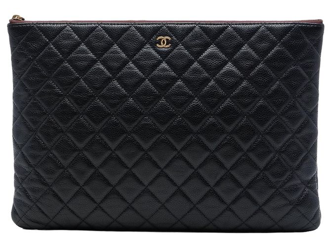 Clutch Chanel Large Quilted Caviar O Case Nera Nero