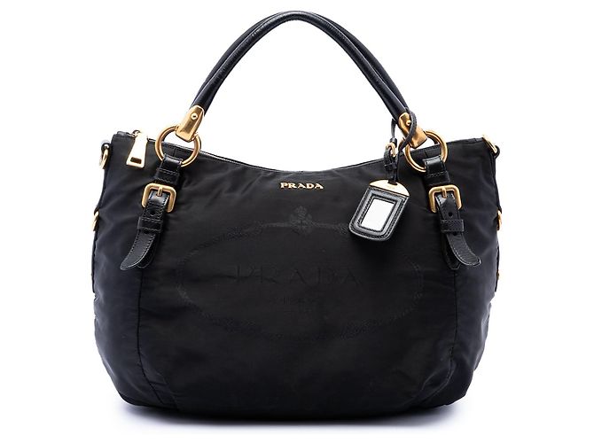 Borsa Prada Tessuto Canapa Logo Nera Nero