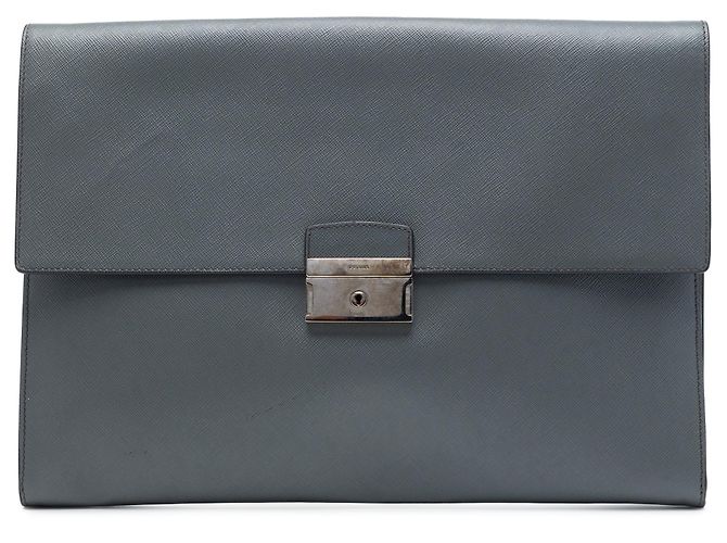 Borsa Clutch Porta Documenti Prada Saffiano Grigia Grigio