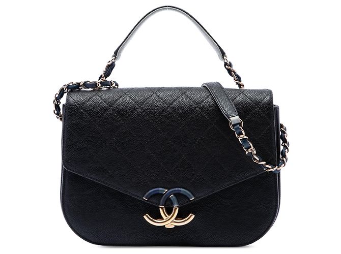 Borsa Satchel Chanel Paris Cuba Medium Quilted Caviar Thread Around Flap Nera Nero
