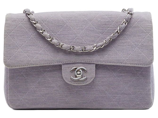Bolsa de Ombro Chanel Medium Classic Jersey Single Flap Roxa Roxo