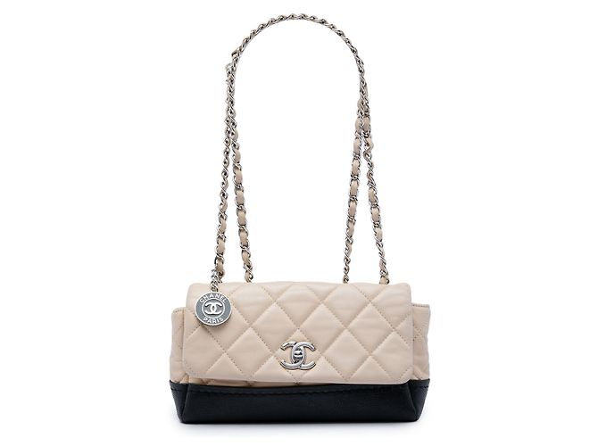 Borsa a tracolla Chanel CC Bicolor in pelle di vitello trapuntata e caviar Single Flap nera Nero