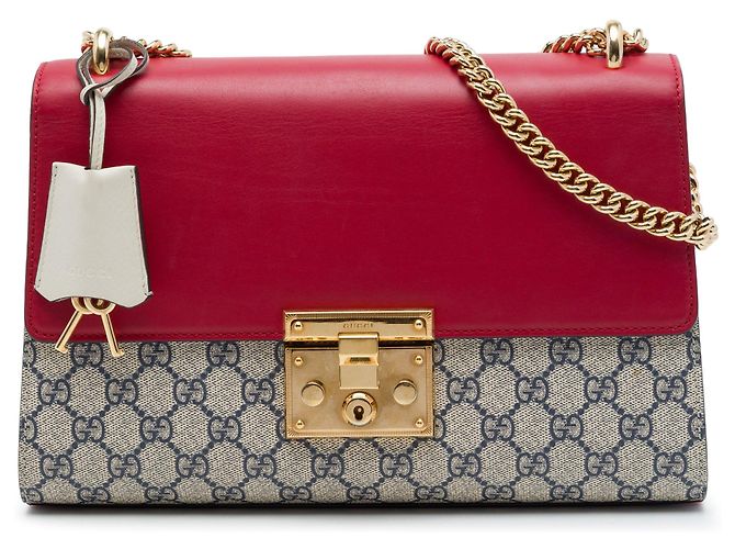 Padlock Borsa a tracolla Gucci Medium GG Supreme con lucchetto, rossa Rosso