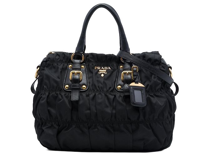 Borsa Satchel Prada Tessuto Gaufre nera Nero