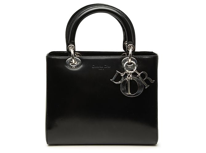 Bolsa Lady Dior Medium em pele de vitelo glaciada preta Preto