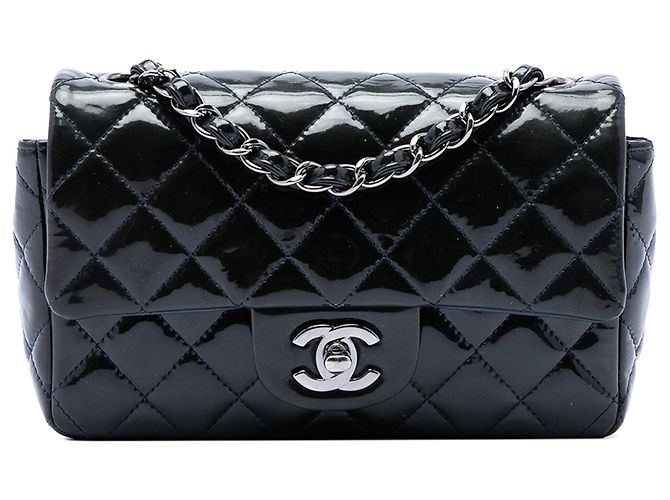 Borsa a tracolla Chanel Mini Rectangular Classic Patent Single Flap Blu