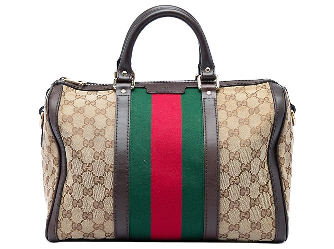 Borsa Boston Satchel Gucci Medium GG Canvas Web Joy Beige