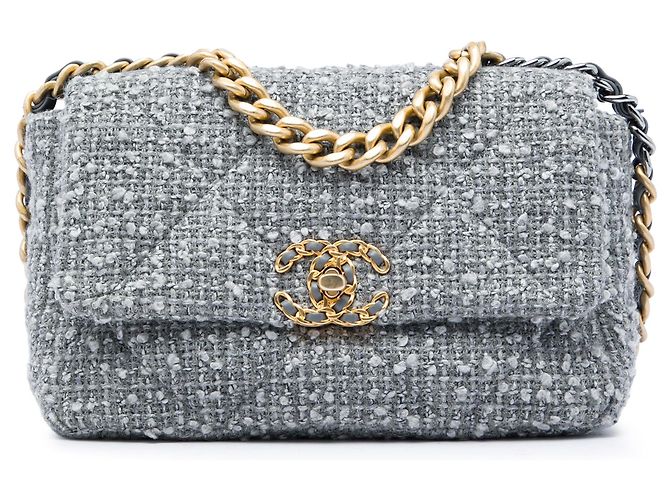 Bolso Chanel Medium Tweed 19 Flap Satchel Gris