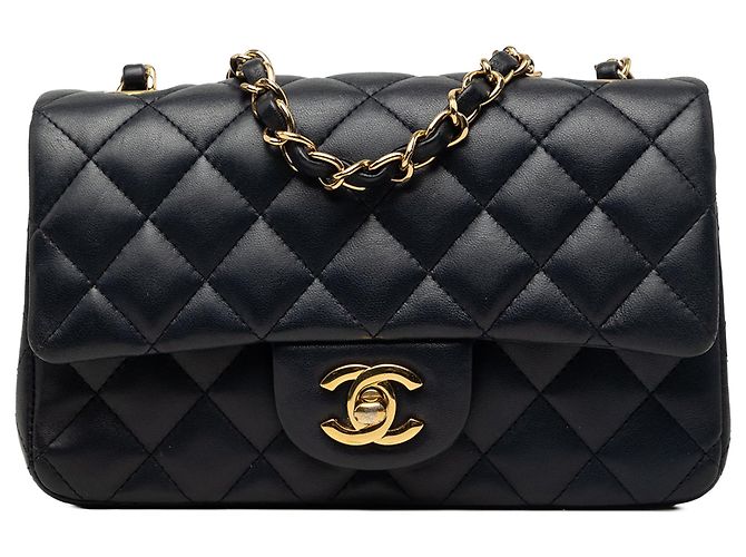 Borsa a tracolla Chanel Mini Rectangular Classic Single Flap in pelle d'agnello blu