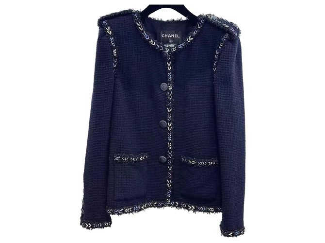 Chanel Blue Tweed Jacket Size 38 Multiple colors