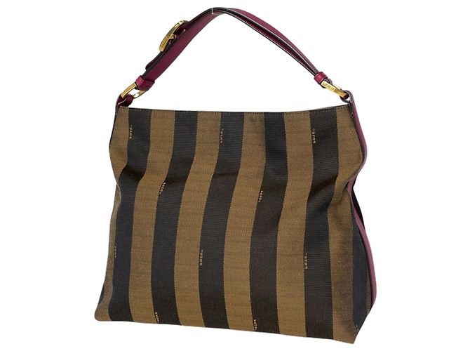 Borsa a tracolla Fendi Pequin Pattern Marrone Nero