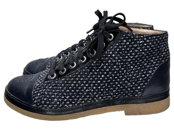 Sneaker alte Chanel in tweed e pelle Sz.36,5 usate