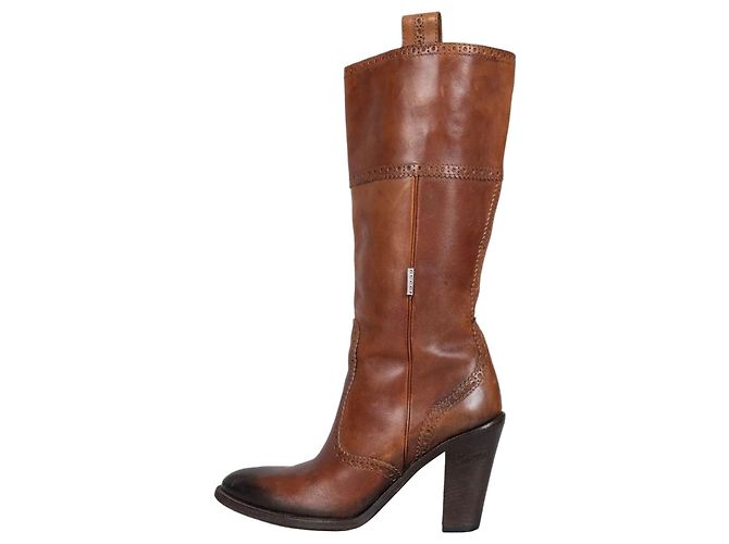 Gucci Brown Leather Logo Boots - EU 37 Pre-owned