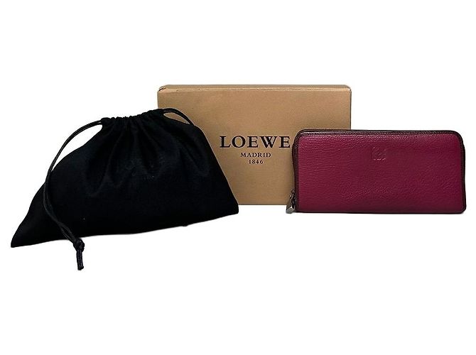 Vintage Loewe Grained Leather Zip Wallet Fuchsia Silver Pink