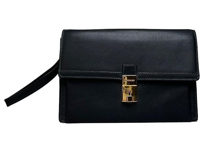 Vintage Givenchy Leder-Clutch Schwarz Gold