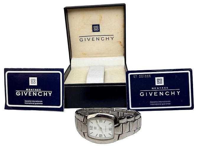Vintage Givenchy Armbanduhr aus Edelstahl Silber Weiß