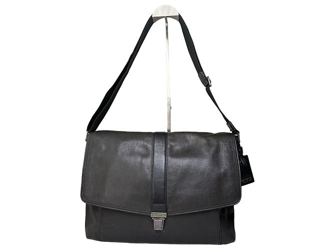 Borsa a tracolla Vintage Tumi in pelle Nera Argento Nero