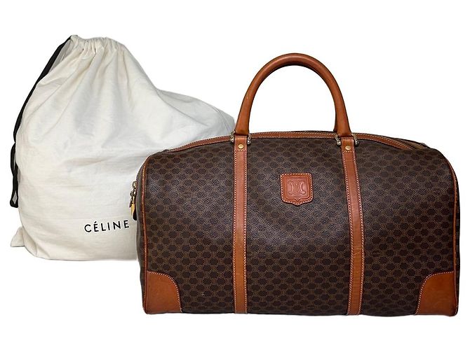 Céline Sac Duffle Vintage Celine Monogram Canvas Brown Tan Marron