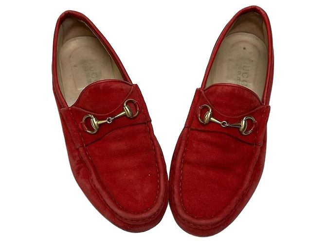Mocassini Vintage Gucci in Camoscio Rosso e Oro EU36
