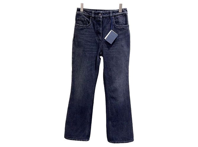 Jeans Prada em Denim com Patch de Logo Triângulo Multicor