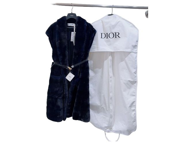 Cappotto Dior in visone nero con cintura Taglia 36 Multicolore