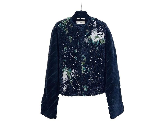 Casaco Fendi de algodão com pele couro e strass Multicor