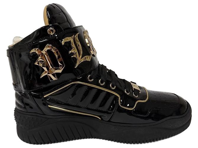 Philipp Plein x Snoop Dogg Sneakers Alte Vernice Nera e Oro Nero D'oro