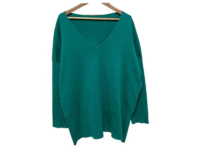 Autre Marque MUSE de Deuxieme Classe Pullover de punto V-neck de algodón y seda Verde