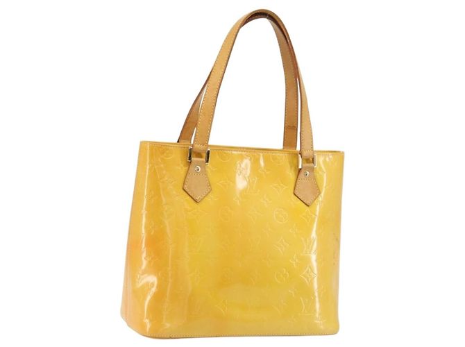 LOUIS VUITTON Monogram Vernis Houston Hand Bag Lime Yellow M91055