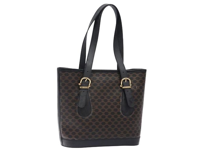 Céline CELINE Macadam Canvas Tote Bag PVC Leather Black Gold