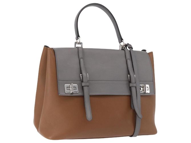 PRADA Handtasche Leder 2way Braun Silber