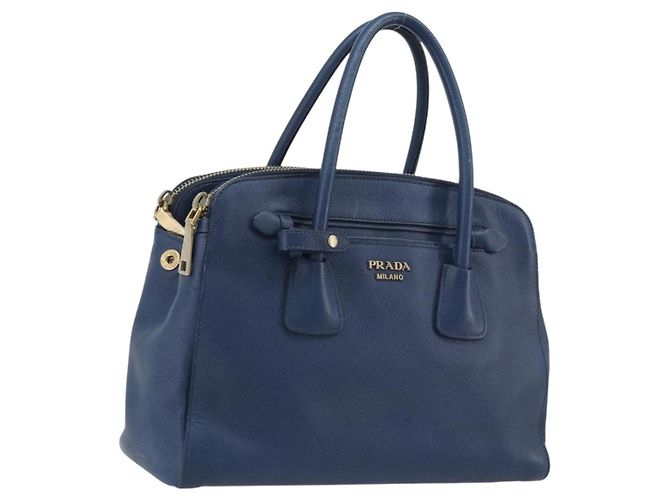 Bolsa PRADA em couro azul tom dourado