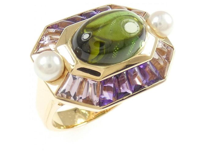 Chanel American Ring Gold Amethyst Turmalin Golden