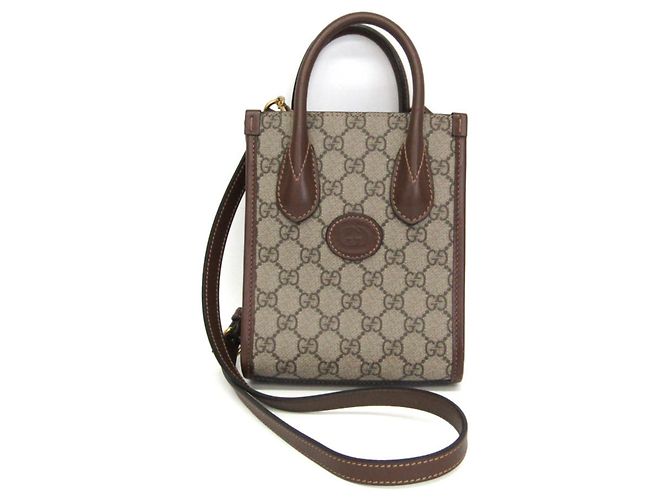 Gucci Interlocking G Lederhandtasche Braun Beige