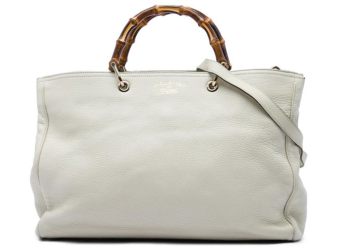 Bamboo Bolsa Gucci White Large Shopper em couro de bezerro com bambu Branco