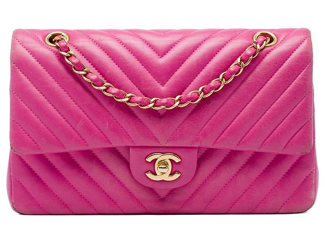 Chanel Pink Medium Classic Chevron Lambskin Double Flap Rosa