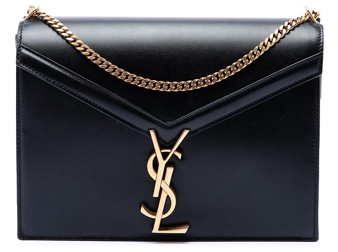 Bolsa Saint Laurent Monogram Cassandra com fecho em couro de bezerro liso preto