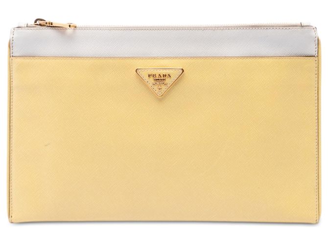 Prada Yellow Bicolor Saffiano Lux Clutch