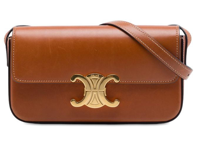 Céline Bolsa de Ombro Claude Celine em couro de bezerro brilhante marrom