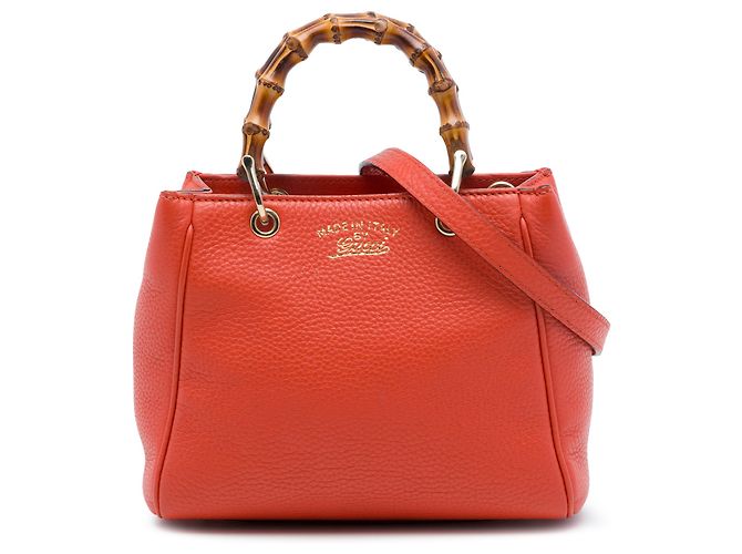 Bolsa Gucci Mini Bamboo Shopper em couro de bezerro laranja