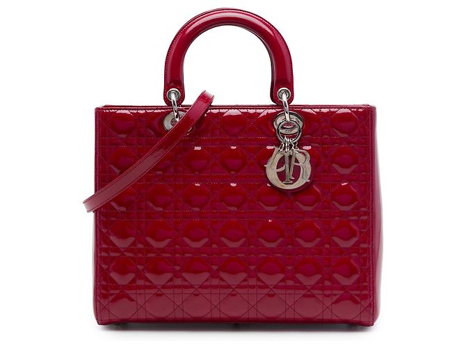 Dior Red Large Patent Cannage Lady Dior Rouge