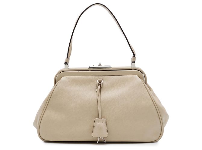 Bolsa Prada Beige Goatskin Madras Cerniera Frame Bege