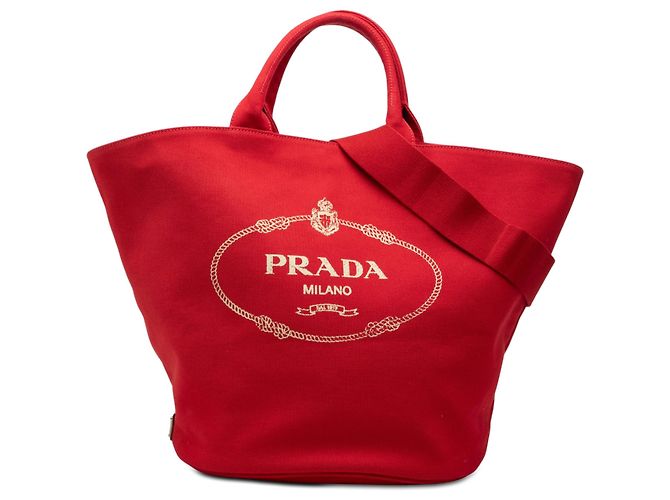 Prada Red Canvas Canapa Logo Tote