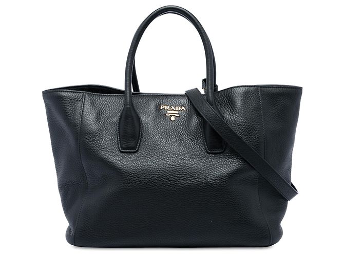 Borsa tote convertibile Prada in Vitello Daino nera Nero