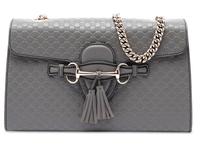 Bolsa de Ombro Gucci Emily Medium Microguccissima Cinza Marrom