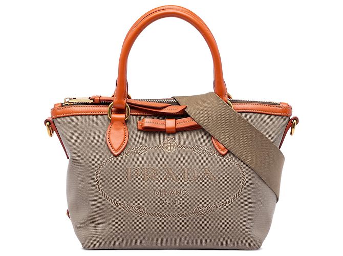 Bolsa Prada Beige Canvas Canapa Logo Bow Bege